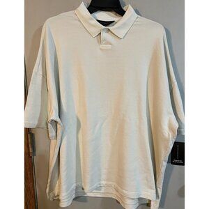 No Boundaries Oversized Fit Polo Shirt XL Beige Cotton Blend Short Sleeves Colla